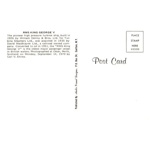 Postcard Chrome era RMS Kings George high pressure turbine ship built 1926 - Picture 2 of 2